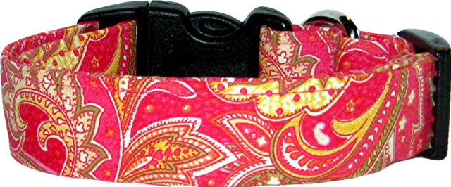 Vibrant Pink Paisley Dog Collar